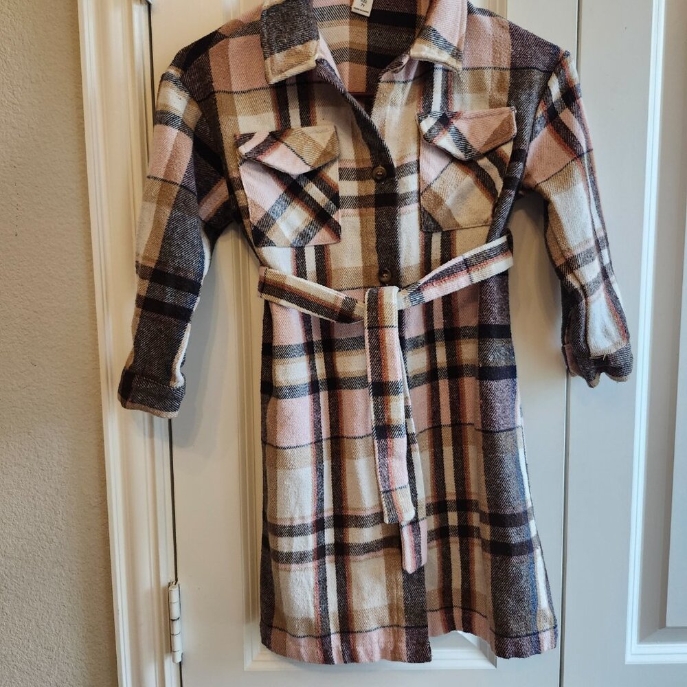 Chic Girl's Brown and Creme Plaid, Size 7Y, 3/4 Sleeve, Shirt dress by SHEIN